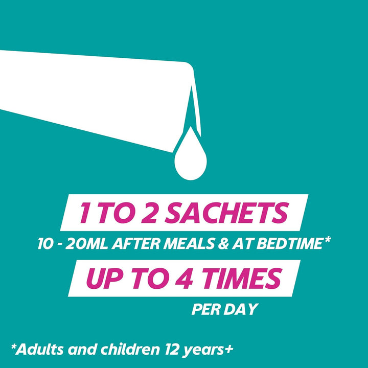 Double Action Sachets, Mint, 24 X 10Ml, Heartburn Relief, Acid Reflux, Indigestion Liquid Gerd, Gastro Resistant, Gets to Work Instantly, Lasts 2X Longer, Antacids, Digestion and Nausea