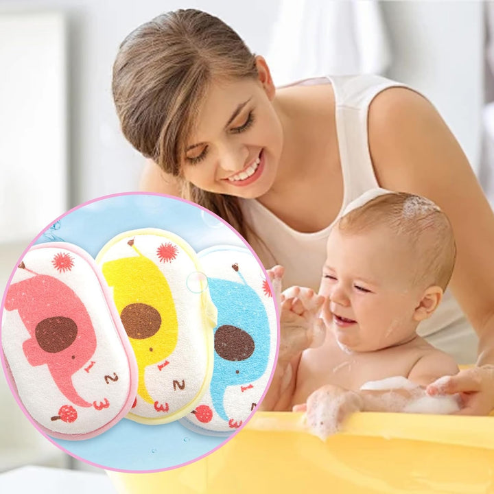 3-Pack Elephant Baby Bath Sponges - Ultra-Soft 3-Layer Wash Sponges for Newborns & Toddlers, Gentle Hypoallergenic Bathing Sponges for Sensitive Skin, Breathable & Quick-Drying (Cute Animal Design)