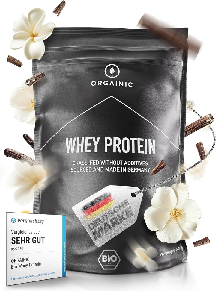 Natural Whey Protein - Organic Certified without Additives - Protein Powder from Germany - Grass Fed Whey Protein - 1000G