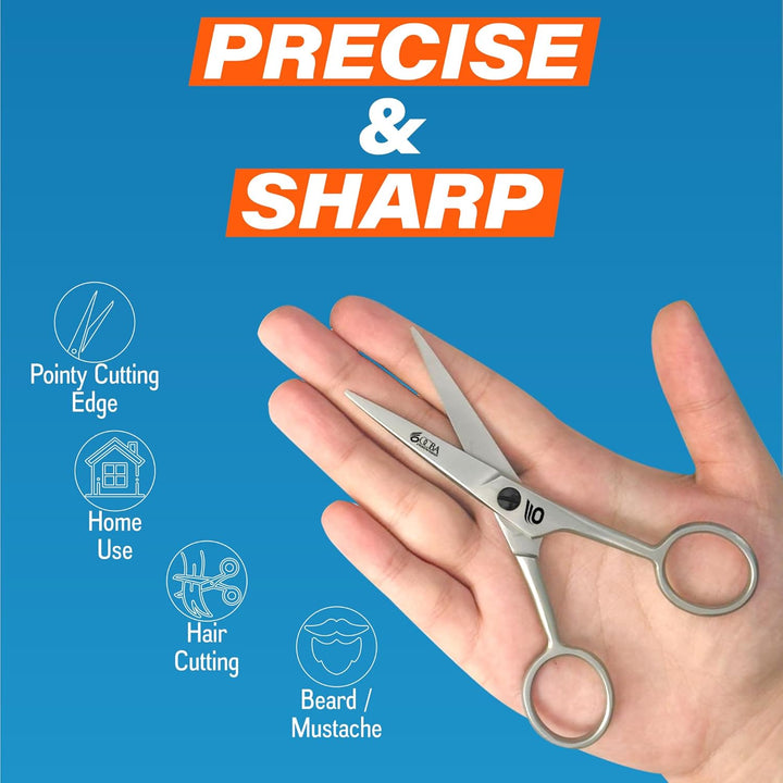 Beard Scissor Professional Moustache Scissors Ear and Nose Hair Trimming Scissors Stainless Steel, Safety Use for Eyebrows