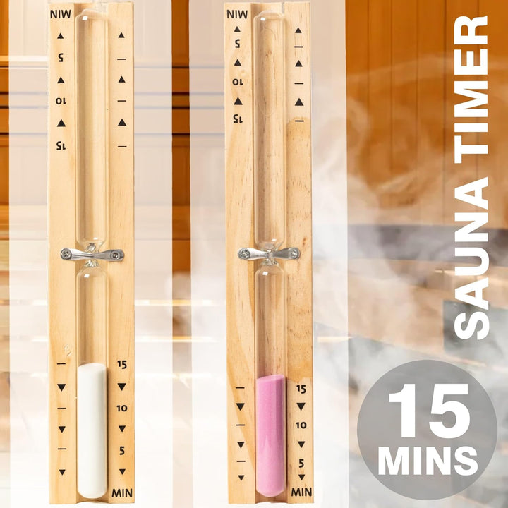 15-Minute Wooden Sauna Hourglass Timer - Wall-Mounted Rotating Heat Resistant Sand Clock (Whie)