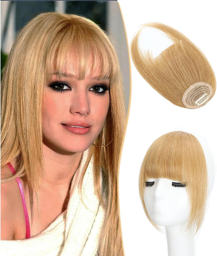 Clip in Fringe - Bangs Hair Clip in Bangs 100% Real Human Hair Extensions Clip on Air Bangs for Women Fringe with Temples Hairpieces Curved Bangs (Dark Brown, French Bangs)