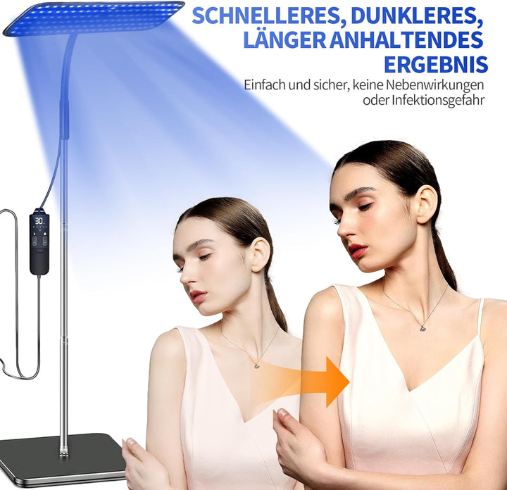 Tanning Lamp for Home, Tanning Lamp with 460Nm & 490Nm Blue Light, Face Tanning Lamp with Adjustable Bracket and 126 Leds, Sunbeds for Home Tanning with Adjustable Light Mode Intensity and Timer