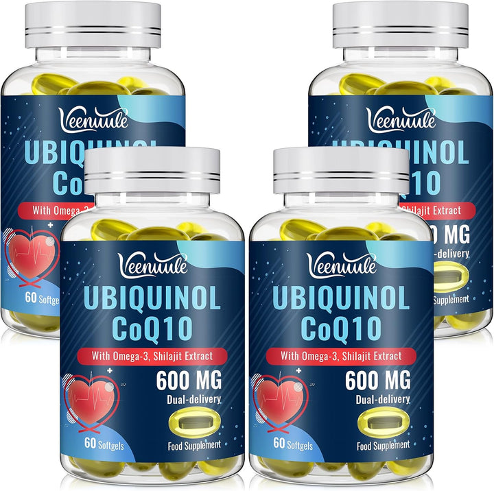 Ubiquinol Coq10 600Mg Softgels with Shilajit Extract 300Mg, Omega-3 150Mg - Dual-Delivery System - Enhanced Absorption for Maximum Active Coq10 Utilization (60 Count, Pack of 1)