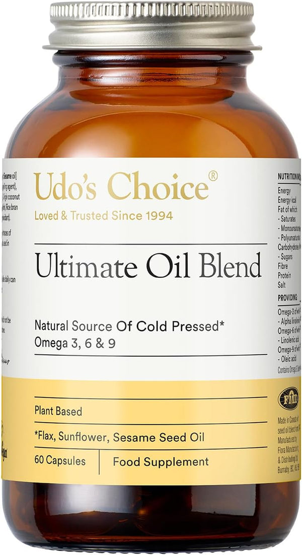 Ultimate Oil Blend Capsules - Vegan Omega 3 6 9 from Cold-Pressed Plant Oils - Flaxseed, Evening Primrose, Sunflower - Heart, Brain, Skin, Hormone Support - 60 Capsules – 30 Servings