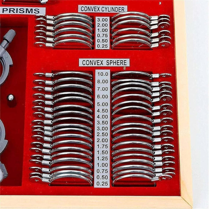 104 PCS Optical Trial Lens Set Optometry Kit Metal Rim Aluminium Case Kit Set with Optometry Test Trial Frame, Accurate Rim Retinoscopy Rack Lenses Test Glasses