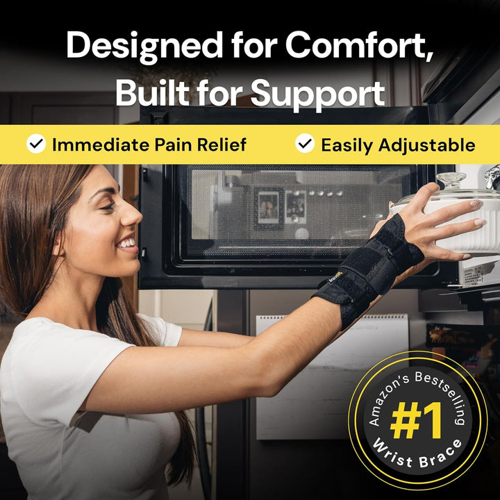 Wrist Support Brace with Metal Hand Splint for Carpal Tunnel Wrist Support, Left or Right Hand Support and Tendonitis Arthritis Pain Relief - for Men and Women (S/M, Right Hand)