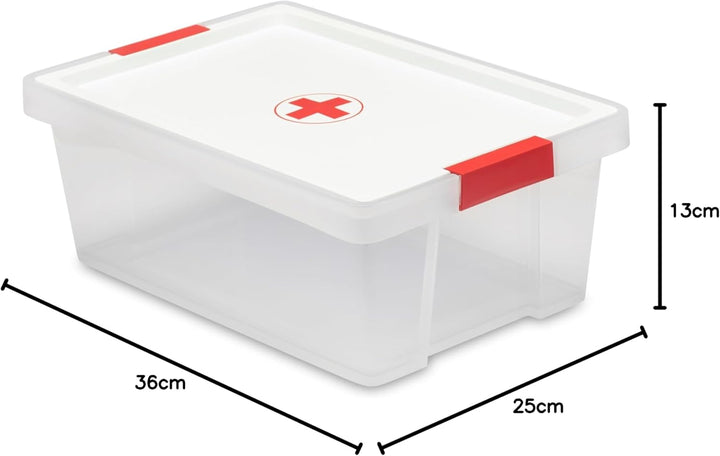 First Aid Box with Lid, 7L Capacity, with Handles, Lid 100% Recycled Materials, BPA Free. Measures 25 X 36 X 13 Cm