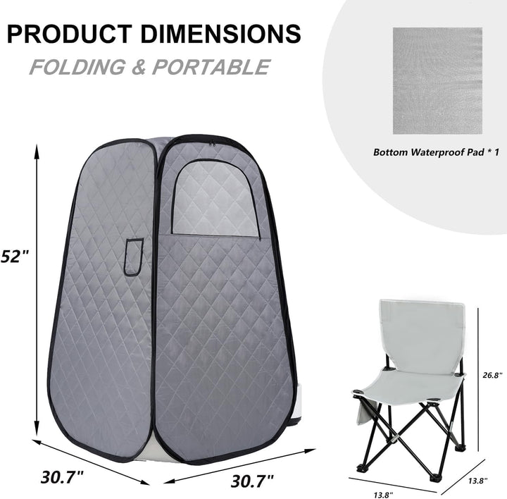 Portable Steam Sauna,Full Size Home Personal Sauna Steam Detox Room with 1000W&2.2L Steam Generator 9 Levels Remote Control, Folding Chair Waterproof Mat