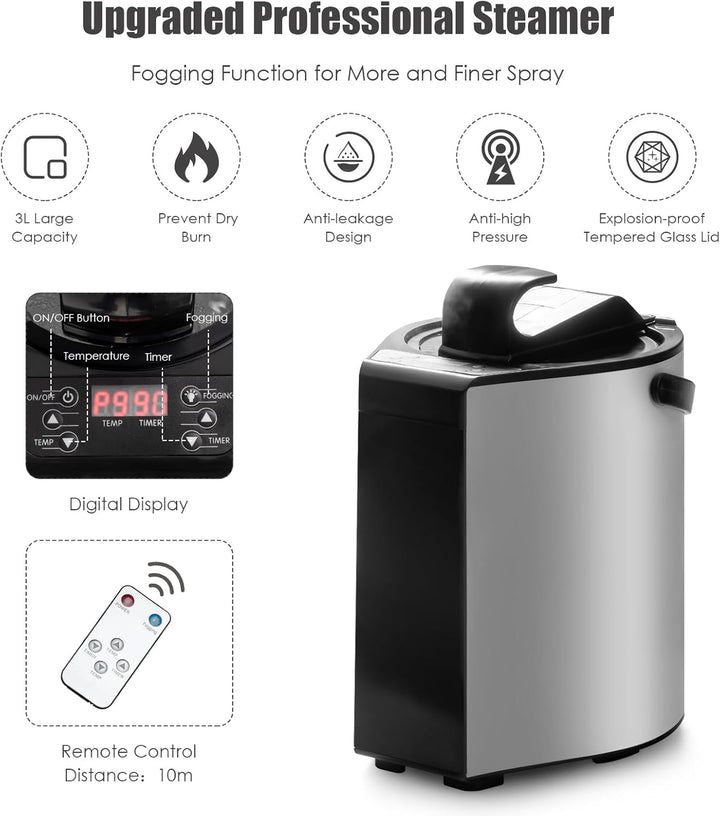 Portable Steam Sauna Tent, Folding Personal Full Body Spa Steam Pot with 9-Gear Adjustable Temperature & Timer, Remote Control, Chair, Home Saunas Spa for Relaxing Body Therapy Slimming (Black)