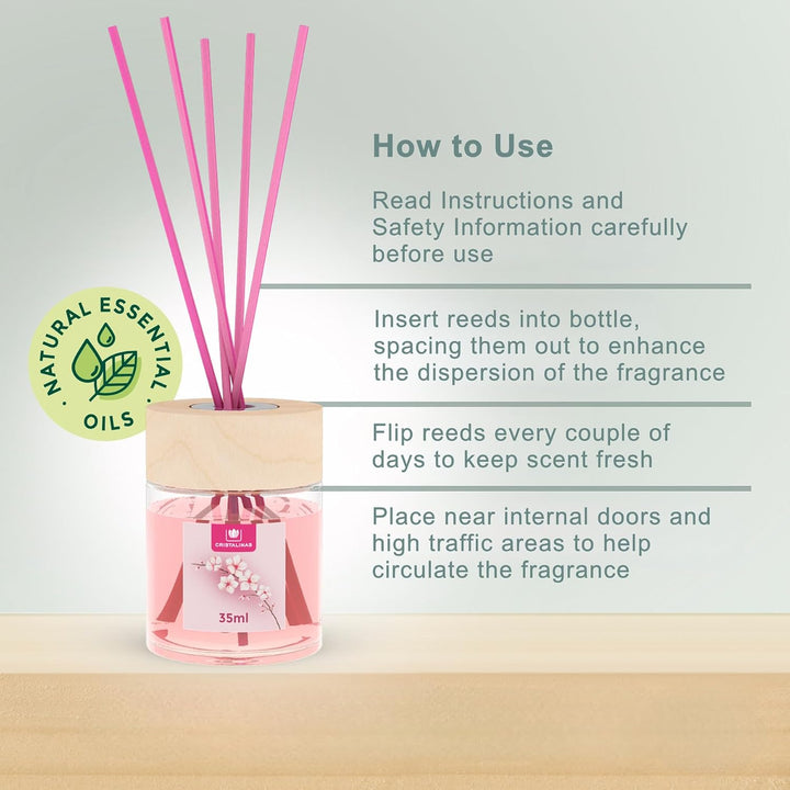 35Ml Cherry Blossom Air Fresheners for Home - Reed Diffusers for Home - Home Fragrance Lasts Upto 8 Weeks - Room Diffuser Sticks with Coloured Fragrance Oil