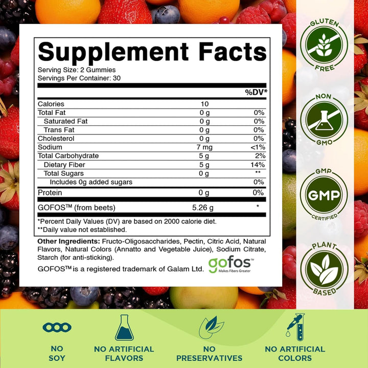 Kids Prebiotic Fiber Gummies for Adults - 4G Fiber Extra Strength - Zero Sugar Added - 60 Pectin Based Gummies - Digestive Health & Regularity Support