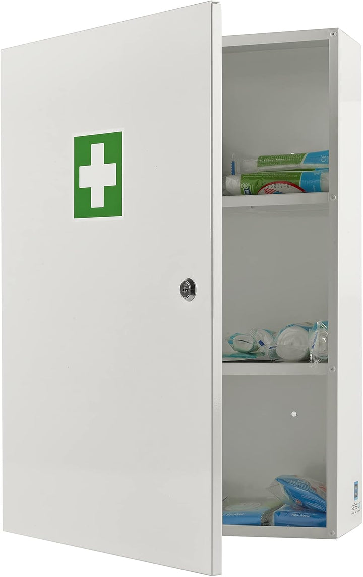 Medical 2 Medicine Storage Cabinet Shelves Wall Mounted Extra Large First Aid Lockable Metal Case for Bathroom Secure Box Locker with Child-Proof Lock Home or Office White