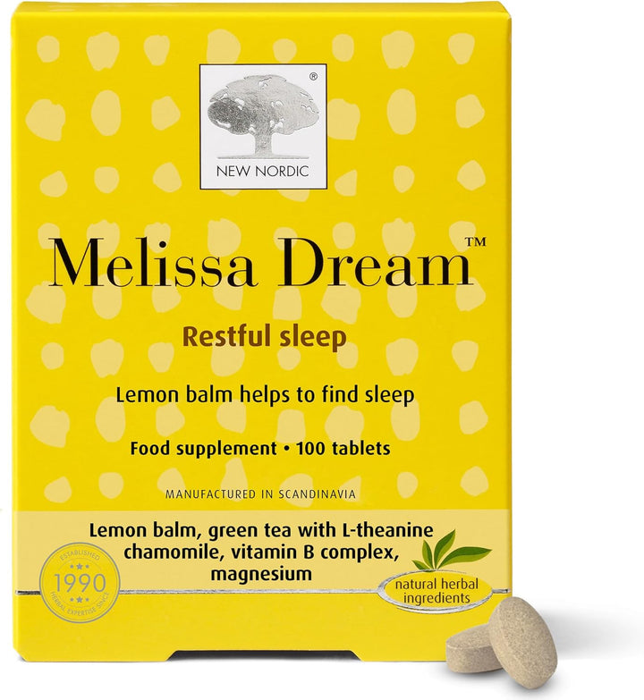 Melissa Dream - Melatonin-Free Natural Sleep Aid & Insomnia Relief for Adults - Magnesium & Chamomile - 20 Herbal Sleeping Tablets