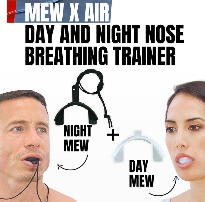 Better than Mouth Tape for Sleeping MEW X AIR the 24 Hour Nose Breathing Trainer/Put Face Tape, Sleep Tape & Nasal Strips in the Bin [2 Pack] Mewing & Reusable Awesomeness