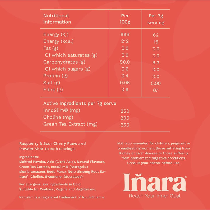 GLP1 Melt in Mouth Weight Management Powder - 30 Sachets, Raspberry & Sour Cherry Flavoured - Innoslim, Green Tea & Choline - Suitable for Vegans, GMO & Gluten Free