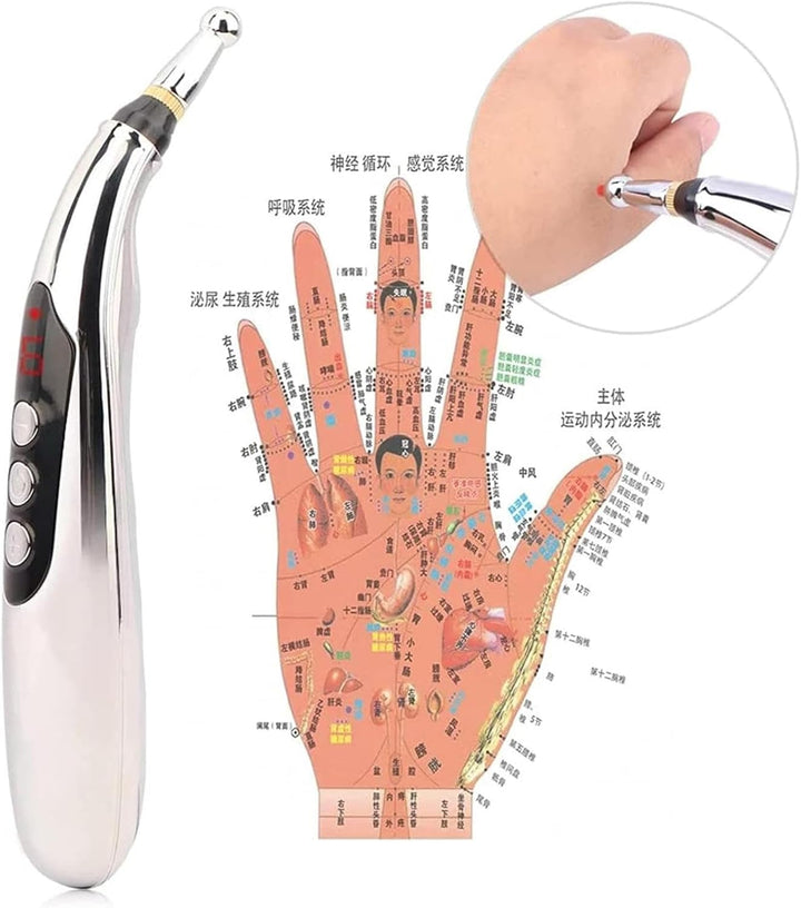 Acupuncture Pen USB Rechargeable, Accupressure Pen with 3 Massage Heads 9 Levels, Powerful Meridian Energy Pen Massage Pen for Office, Leisure and Work