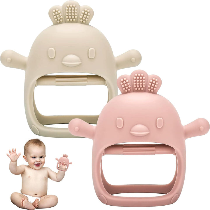 2 Pack Teething Toys for Baby, Teething Mitten for Babies, Toys 0-6 Months, Silicone Teether for Toddler Infant, Baby Boy Girl Shower Gifts Teething Relief Chew Toys (Beige + Pink)