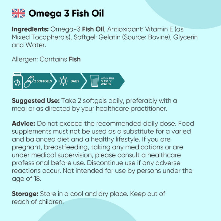 Omega 3 Fish Oil 2000Mg - 240 Softgels (4 Months Supply) - 660Mg EPA & 440Mg DHA - Omega 3 Fatty Acids Supplements - Fish Oil Capsules - Made in the UK - Gluten-Free & Lactose-Free Capsules