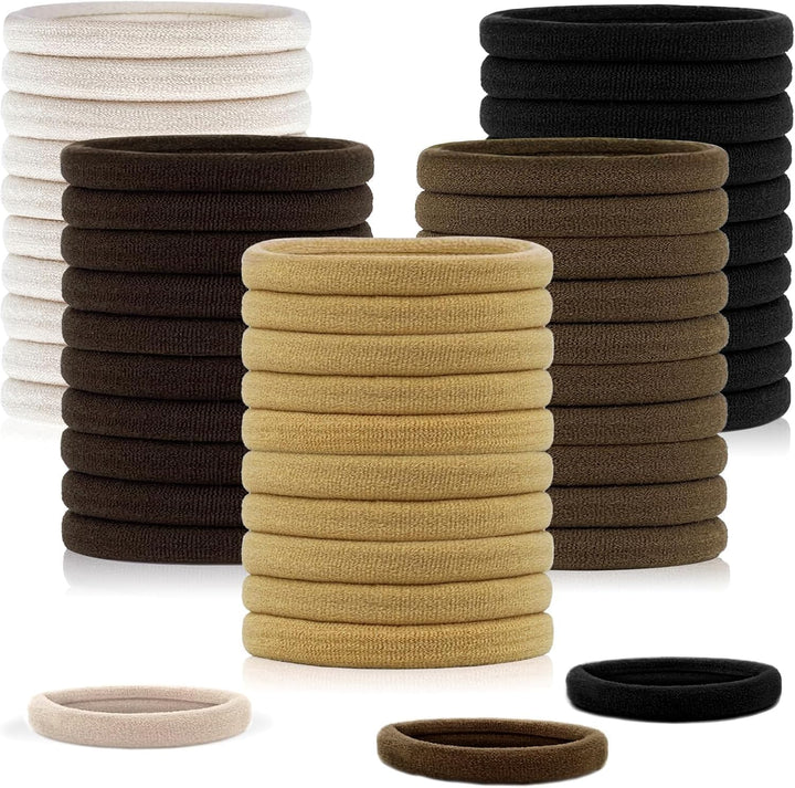 Elastic Hair Bands, 50 Pcs Hair Ties Hair Bobbles Ponytail Holder Headbands, 8 Mm Soft Seamless Hairbands, No Metal Hair Bobbles Elastic Hair Bands for Women Men Girls Kids (Black)