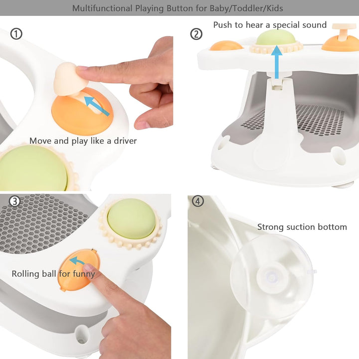 Baby Bath Seat 6 Months+ Child Bath Tub Non-Slip Baby Bath Chair with Toys, Water Jug, Grey New