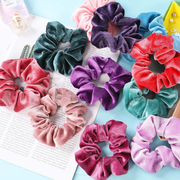 Scrunchies for Women, Premium Velvet Scrunchy for Hair, Solid Color Elastic Thick Bands, Soft Ropes Ponytail Holder Hair Accessories, 12 Pack