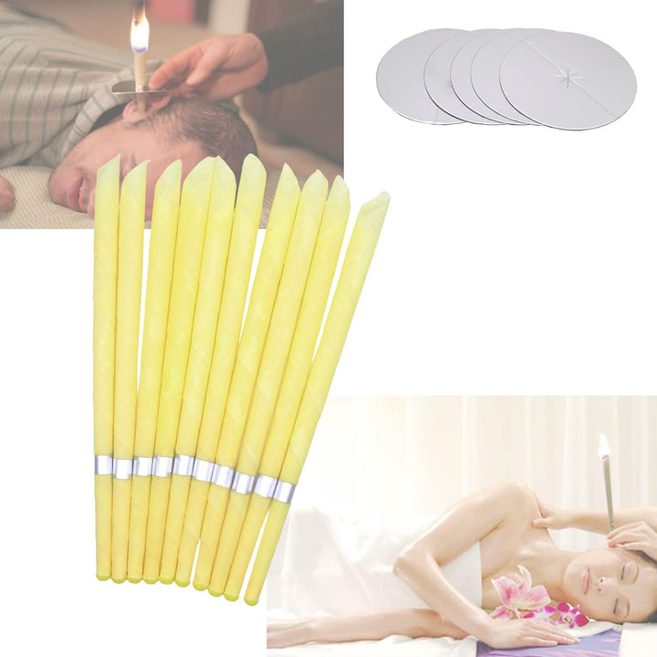 Ear Candles Hopi 10 Pcs - Natural Ear Candles Beeswax Candling Cones with 5 Protective Disks (Yellow)