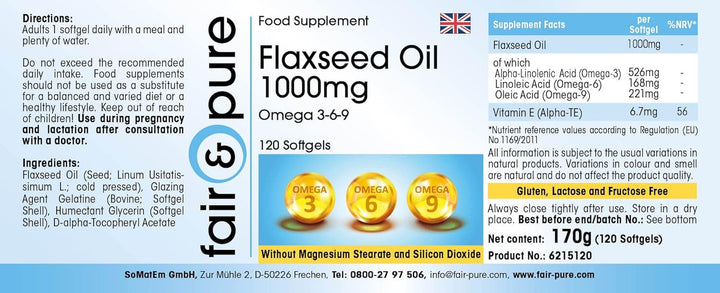 ® - Linseed Oil 1000 Mg - 120 Softgels - Essential Fatty Acids Omega 3 6 9 - Easy to Swallow