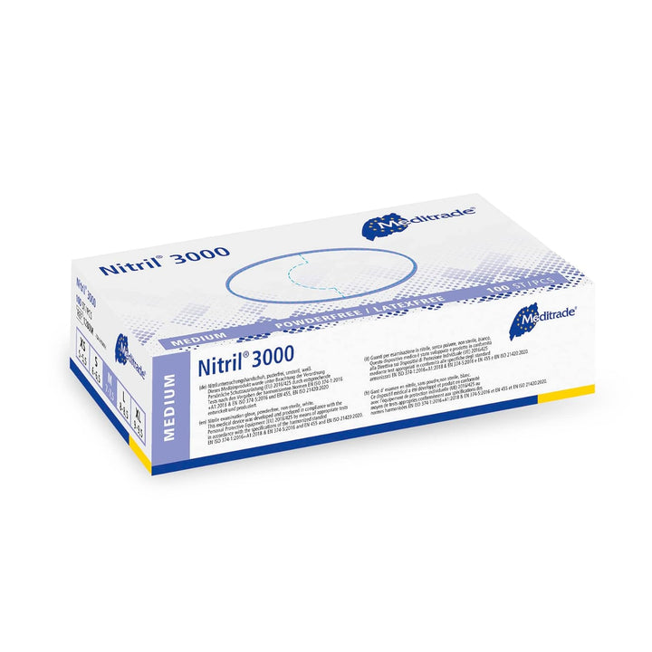 Nitrile® 3000 White Examination Glove - Powder & Latex Free Disposable Exam Gloves - Suitable for Multiple Sectors - Size Medium - 100Pcs