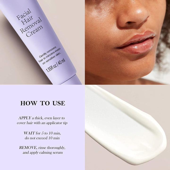 Facial Hair Removal Cream for Women, Ladies Body and Face Hair Remover Cream for Sensitive Skin, Upper Lip, Chin & Cheeks + Calming Serum, 8-Minute Fast Acting Gentle Painless Depilatory Creams Kit