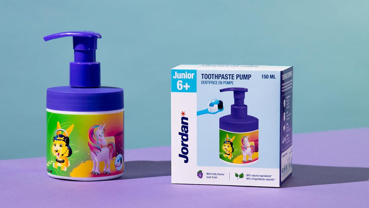 ® | Junior Toothpaste Pump | Toothpaste on a Pump Dispenser Equivalent to 3 Regular Tubes | Innovative and Convenient Solution Developed for Children | 6-12 Years | Grape | 1450Ppm | 150 Ml