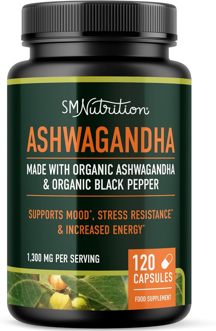 Ashwagandha 1300Mg | Ashwagandha Root Powder & Black Pepper Extract | High Absorption Adaptogen for Stress Relief, Mood & Thyroid Support | Vegetarian, Gluten-Free | 120 Capsules, 2-Month Supply