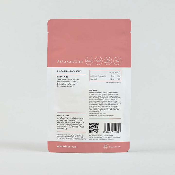 GP Nutrition Astaxanthin - Super Antioxidant Haematococcus Pluvialis, 100% Pure, Natural & Bioavailable, 28 Capsules (4 Weeks Supply)