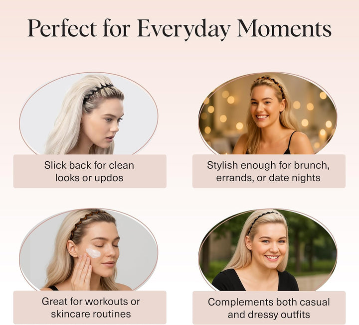 Zig Zag Headbands - Recycled Plastic Hair Band for Men & Women | Classic 90S Hairband | Mens Headband | Wavy Headband with Teeth | Hair Headbands for Women, 2Pc (Black&Tort)