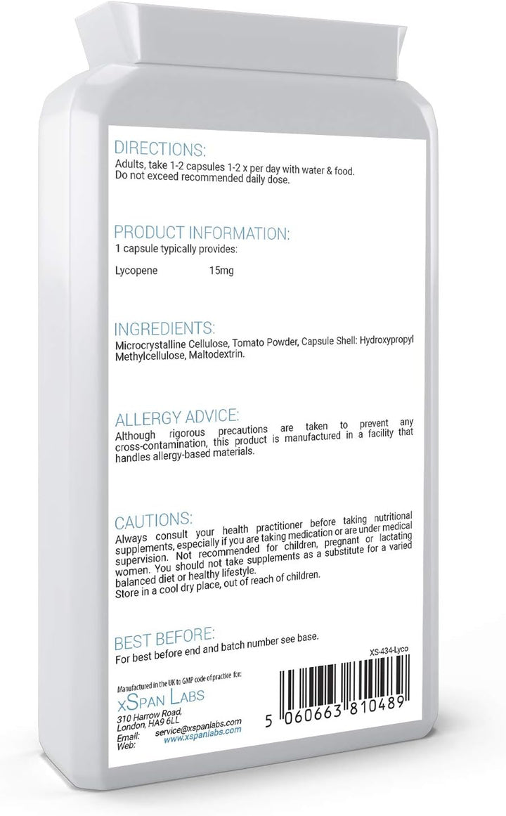 Lycopene 15Mg, 120 Capsules – Special Targeted Release Antioxidant Supplement Support for Healthy Eye Function, Cardiovascular and Prostate Health – UK Made