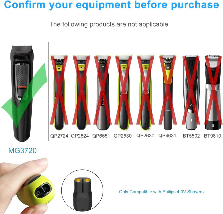 4.3V Charger Compatible with Philips A00390 MG3720 MG3730 BT3206 MG5730 MG3722 QP2520 QP2620 MG3740 MG5720 Shaver Beard Trimmer, 3-Pin UK Plug Adapter, 5FT Charging Cable