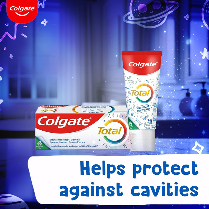 Total Toothpaste for Kids 7-12 Years - 4 Pack 50Ml Tubes - Whole Mouth Protection - Mild Mint Flavour - Fluoride Toothpaste