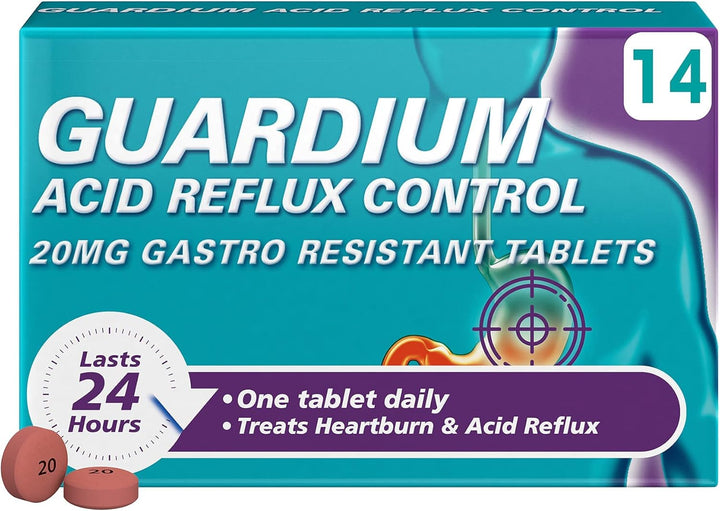 Guardium Esomeprazole Acid Reflux Tablets, 14 Pack - Indigestion & Heartburn Relief, 24-Hour GERD/GORD Protection, Antacids for Digestion & Nausea