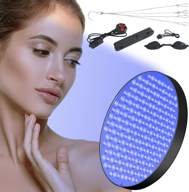 Home Tanning Lamp,45W Face and Body Sunlamp with Hanging Ring Hook and Blindfold,460Nm Full Blue Therapy Lamp LED Skin Tanning Light with 225Pcs Leds,Eye Protection Self Tanning Machine for Face,Body