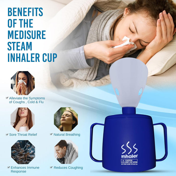 Medisure Steam Inhaler Cup with Menthol Crystals (5G), Steam Inhaler for Colds, Coughs, Flu and Blocked Nose Relief - Suitable for Adult and Kids
