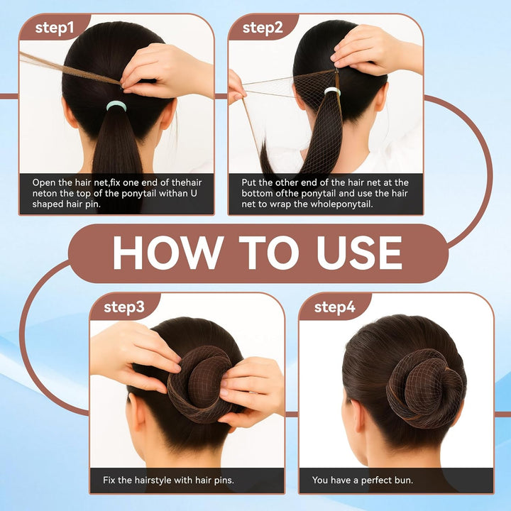 Hair Nets for Buns,20 PCS Bun Nets with 20 Pcs U-Shaped Pins for Women 50Cm/20Inch Invisible Bun Net for Girls,Ballet Dancers,Chefs, Nurses,Flight Attendants(Brown)