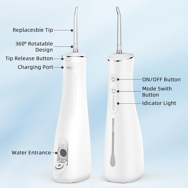 Water Flosser for Teeth Cordless Rechargeable with 4 Jet Tips 300ML Water Tank IPX7 Waterproof for Travel Home (Off-White)