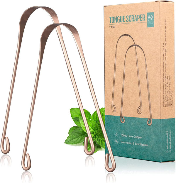 2 Pcs Copper Tongue Scraper Tongue Brush for Oral Care (2 Pcs Copper)