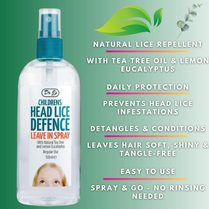 Dr J’S 3-Piece Head Lice Prevention Kit – Tea Tree & Lemon Eucalyptus Shampoo, Lice Repellent Spray & Nit Comb | Natural Nit & Lice Defence for Kids | Packaging and Colours May Vary