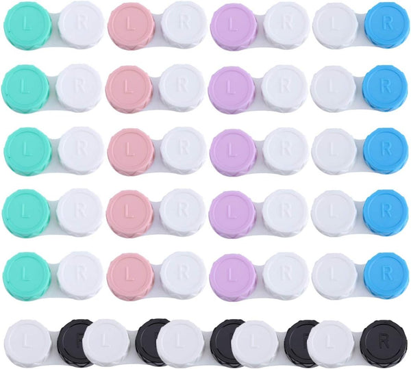 25 Pack Contact Lens Cases Portable Contact Lens Container Contact Lens Soaking Storage Case with L and R Caps, 5 Colors