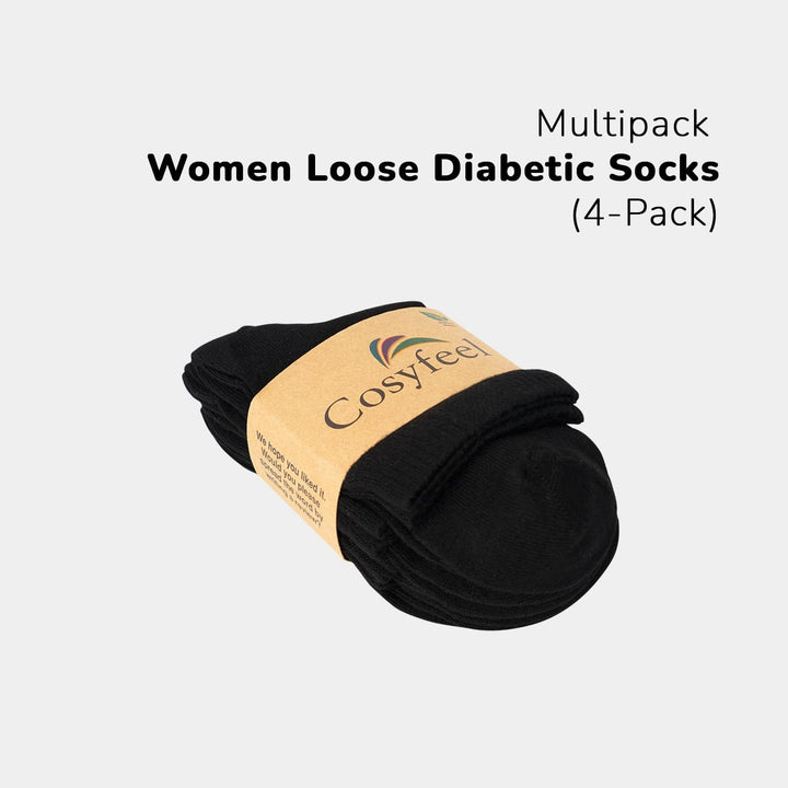 ® Women Loose Diabetic Socks | 4-Pack Neuropathy Ankle Socks for Ladies | Super Soft Eco-Friendly Bamboo Material | Durable with Seamless Toe | Multicolour Patterns | 4 Seasons