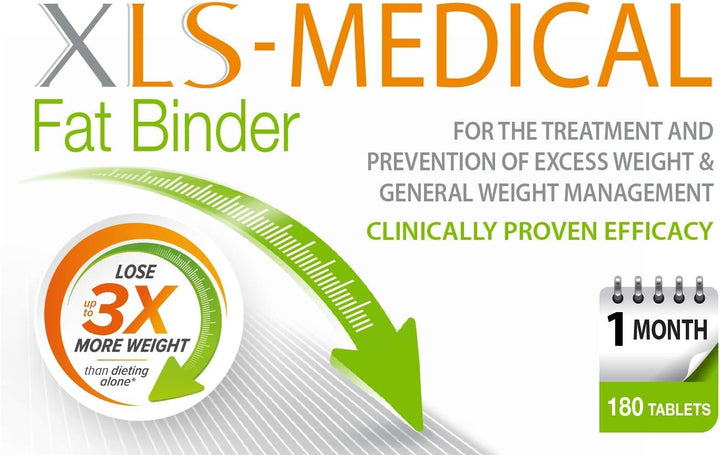 Xls-Medical Fat Binder 180 Tablets - Reduce Calorie Intake from Dietary Fats - up to 3X More Weight Loss - with Litramine as Active Ingredient - 30-Day Treatment