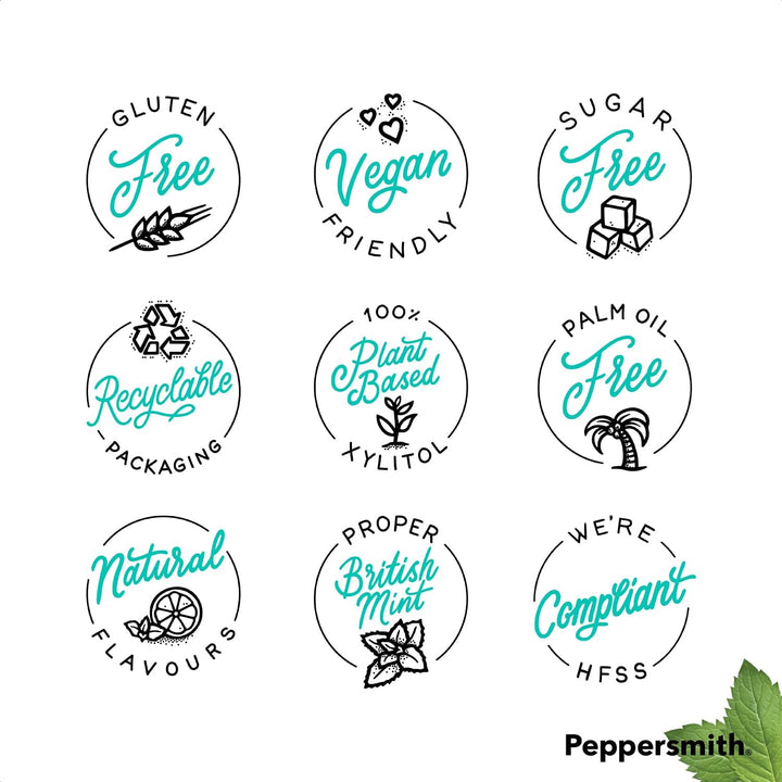 - British Peppermint Mints - 100% Plant Based Xylitol - Breath Freshener - Sugar Free Mints - Benefits Oral Health - Pocket Packs - 12X15G