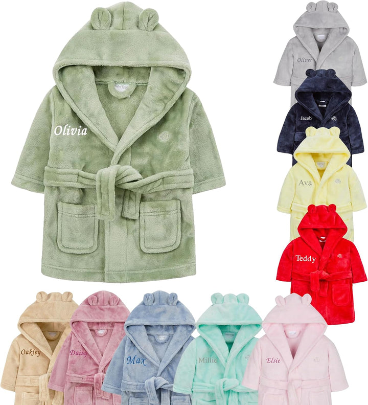 Baby Girl Boy Personalised Dressing Gown Robe Bathrobe Hooded Bear Ear