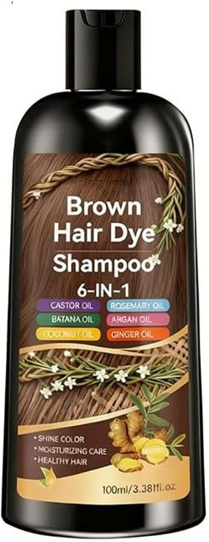 Hair Dye Shampoo, 6 in 1 Natural Herbal Ingredients Hair Colour Shampoo, Grey Hairs Beard Coverage, Non-Irritating & Nourishing, Instant & Easy for Men Women (Chestnut Brown)
